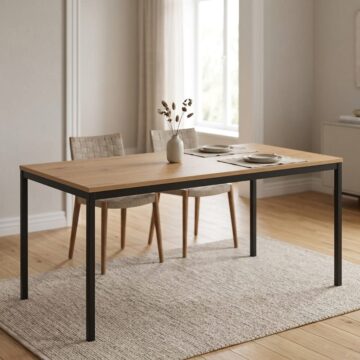 Milford Black Metal Dining Table | Oak Finish Top