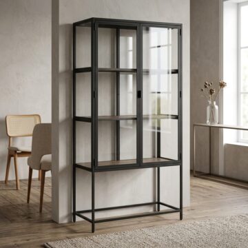 Milford Black 2 Glass Door Display Cabinet