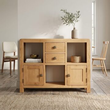 Haven Waxed Oak 2 Door 2 Drawer Low Display Cabinet | Assembled