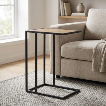 Milford Black Metal Side Table | Oak Finish Top
