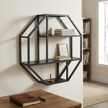 Milford Octagonal Metal Wall Shelf in Black