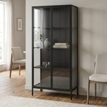 Newland Matt Black 2 Door Tall Display Cabinet