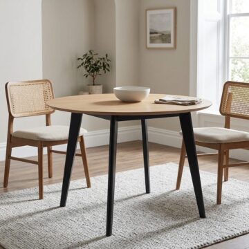 Roxburgh Black Round Dining Table | Oak Finish Top