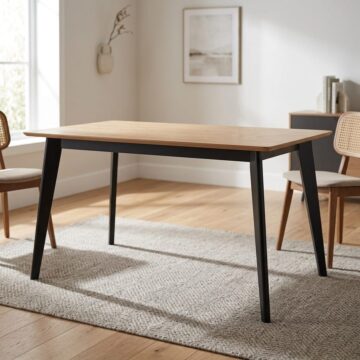 Roxburgh Black Dining Table | Oak Finish Top