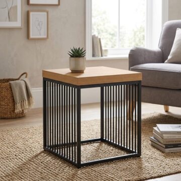 Stirlington Black Side Table | Oak Finish Top