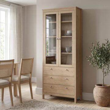 Ronda 2 Glass Door 3 Drawer Display Cabinet | Jackson Hickory Oak