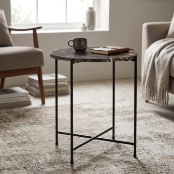 Avila Side Table | Brown Marble Finish | 42x45 cm