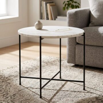 Avila Side Table | White Marble Finish | 52x40 cm