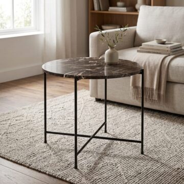 Avila Side Table | Brown Marble Finish | 52x40 cm