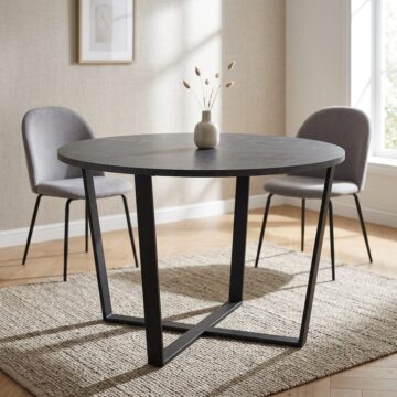 Amble Black Round Dining Table | Black Marble Effect Top