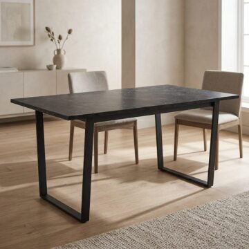 Amble Black Dining Table | Black Marble Effect Top
