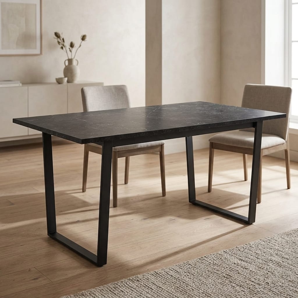 Amble Black Dining Table | Black Marble Effect Top