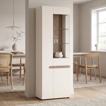 Chelsea White Tall Glazed Narrow Display Unit | Left Hand Door