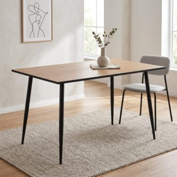 Wilma Black Dining Table | Oak Finish Top