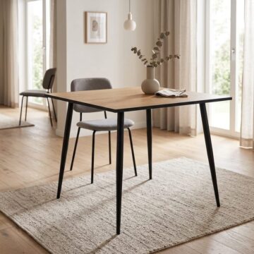 Wilma Black Small Dining Table | Oak Finish Top