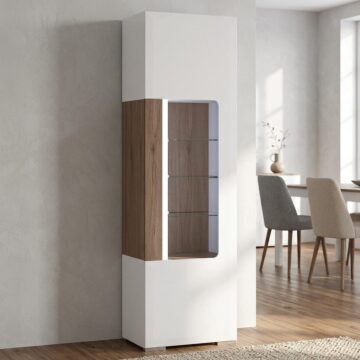 Signature White Tall Narrow Glazed Display Cabinet (inc Plexi Lighting)