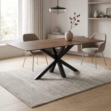 Azura Ceramic Brown Dining Table | Black Legs