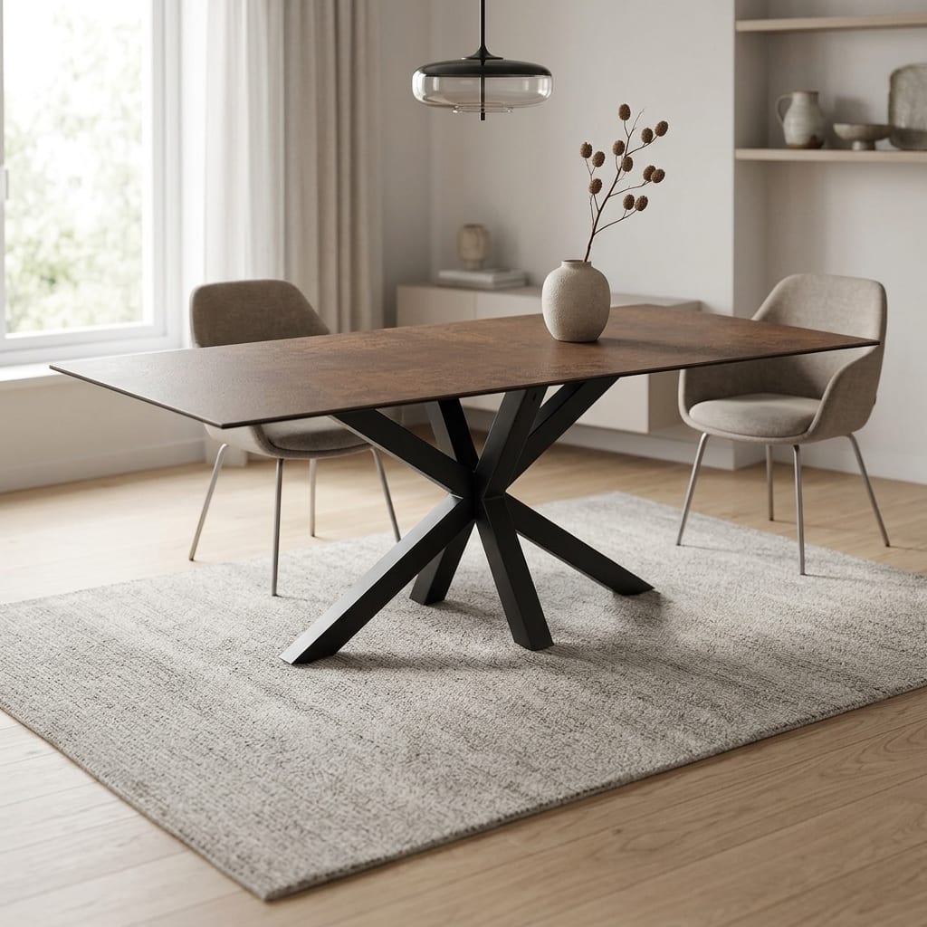 Azura Ceramic Brown Dining Table | Black Legs