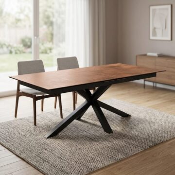 Azura Extendable Dining Table with Ceramic Rusty Brown Top 200cm