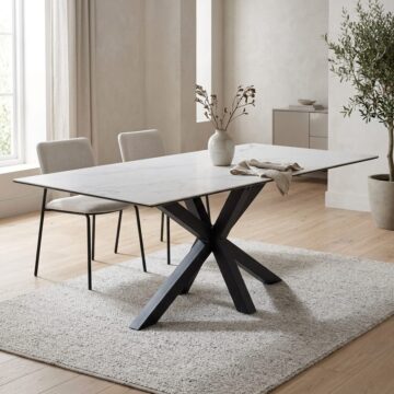 Azura Ceramic White Dining Table | Black Legs