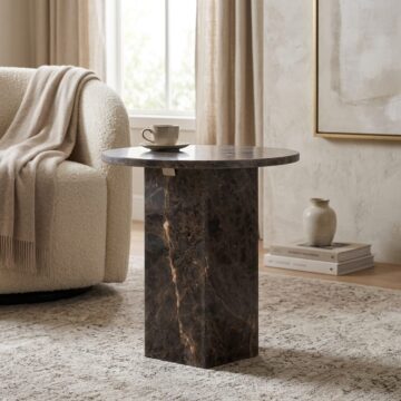 Naxos Round Side Table In Marron Marble