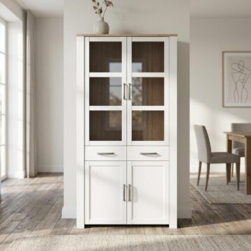 Ridge White Display Cabinet 4 Door 2 Drawer | Riviera Oak