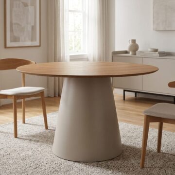 Soileil Grey Round Dining Table | Oak Top