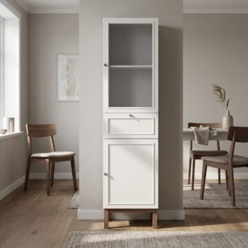 Wesley Light Grey 2 Door 1 Drawer Display Cabinet | Oak Finish