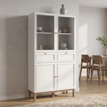 Wesley Light Grey 4 Door 2 Drawer Display Cabinet | Oak Finish