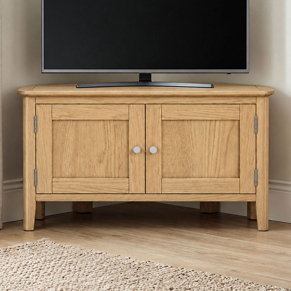 Folkestone Light Oak Corner TV Cabinet | Assembled