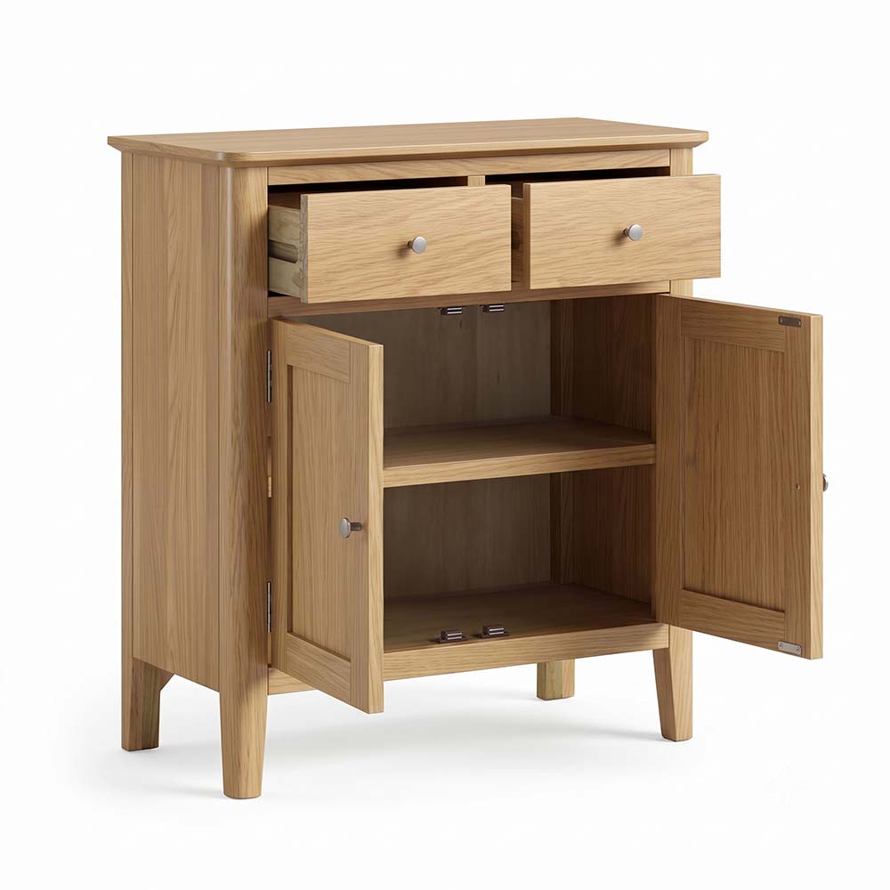 Folkestone Light Oak 2 Door 2 Drawer Mini Sideboard | Assembled