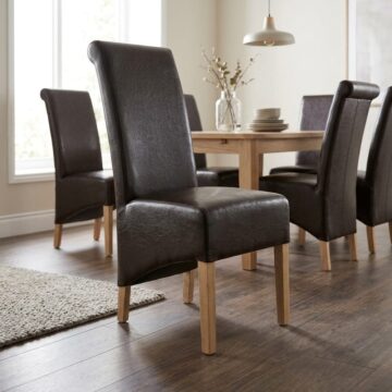 Black Krista Roll Back Bonded Leather Brown Dining Chair