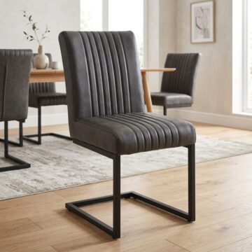 Black Archer Cantilever Leather Effect Grey Dining Chair