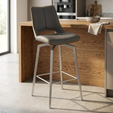 Mako Swivel Self Returning Leather Effect Graphite Grey Bar Chair
