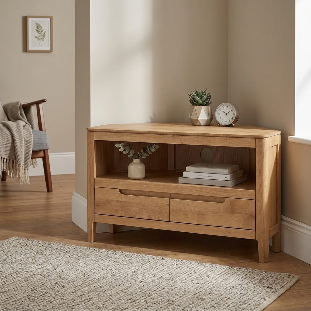 Dunmore Oak 2 Drawer Corner TV Unit 100cm | Assembled