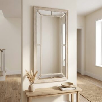 Large Washed Wood Framed Window Mirror | Assembled