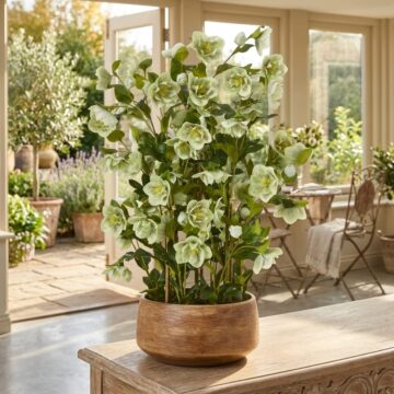 Large Green Hellebore in Taupe Pot | Assembled