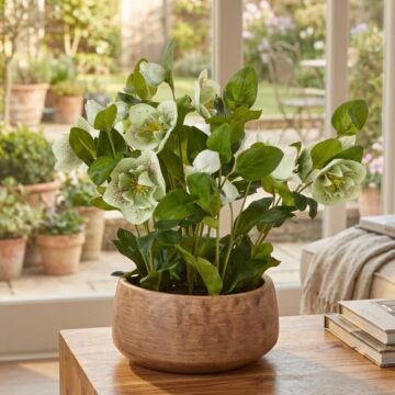 Green Hellebore Plant In Taupe Pot | Assembled
