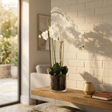 Large White Tall Orchid In Glass Pot | Assembled
