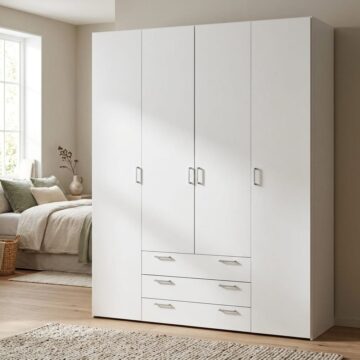 Edinburgh White 4 Door Wardrobe with Drawers