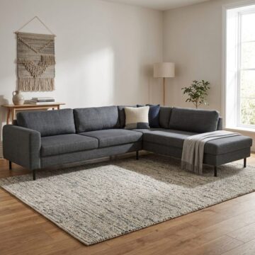 Brookvale Corner Sofa With Open End RHF in  Dark Grey Fabric | Legs Matt Black Steel