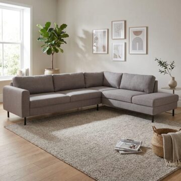 Brookvale Corner Sofa With Open End RHF in  Light Grey Brown Fabric | Legs Matt Black Steel