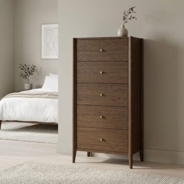 Salem Brown Oak 5 Drawer Tallboy