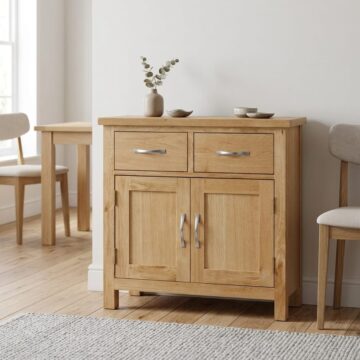 Brancepeth Oak 2 Door 2 Drawer Mini Sideboard | Lacquered Finish | Assembled