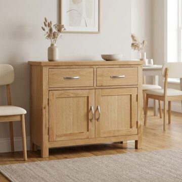 Brancepeth Oak 2 Door 2 Drawer Small Sideboard | Lacquered Finish | Assembled