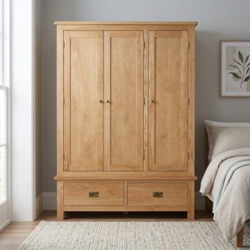 Belmont Oak Triple Wardrobe with Drawers