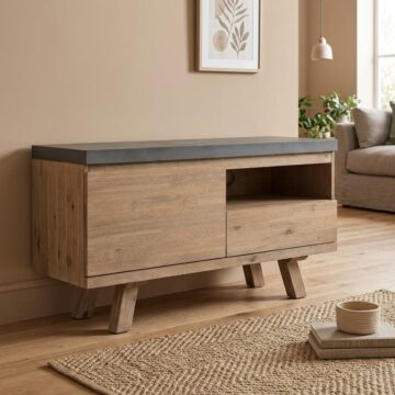 Brixton Oak 1 Door 1 Drawer TV Cabinet 120cm | Grey Top