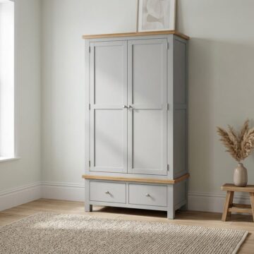 Wynyard Grey Double 2 Door Wardrobe With 2 Drawers