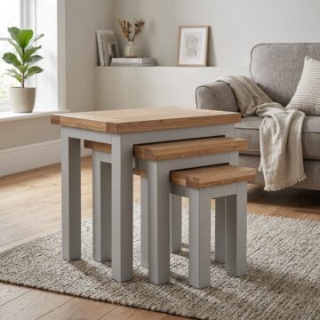 Wynyard Grey Nest of Tables | Oak Tops | Assembled