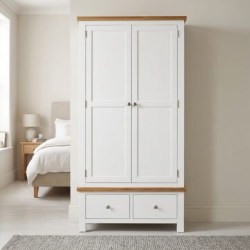 Wynyard White Double 2 Door Wardrobe With 2 Drawers
